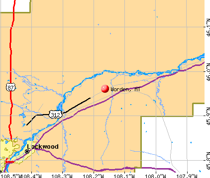 Worden, MT map