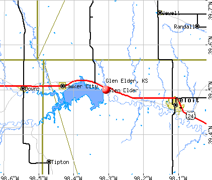 Glen Elder, KS map