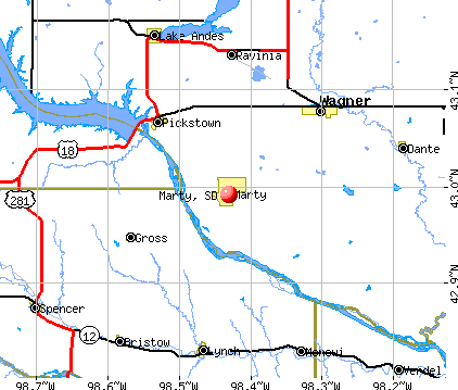 Marty, SD map