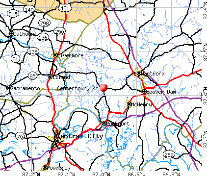 Centertown, KY map