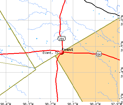 Evant, TX map