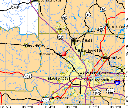 Bethania, NC map