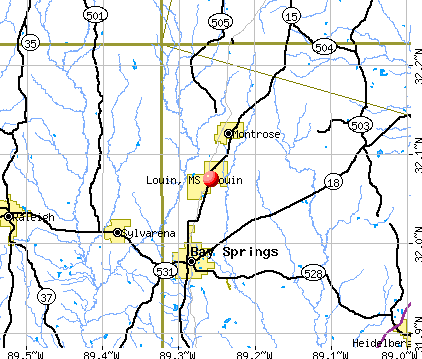 Louin, MS map
