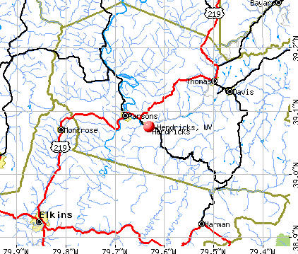 Hendricks, WV map