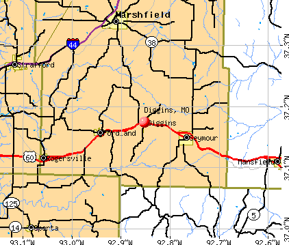 Diggins, MO map