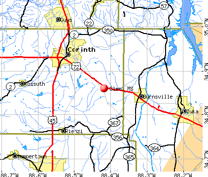 Glen, MS map