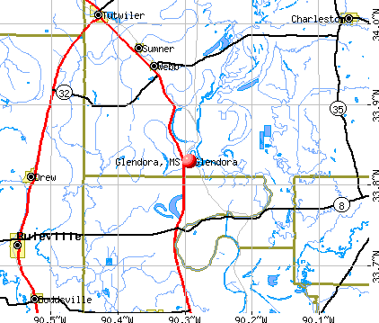 Glendora, MS map