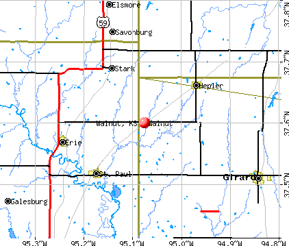 Walnut, KS map
