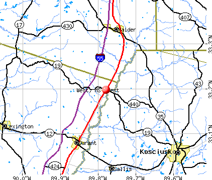 West, MS map