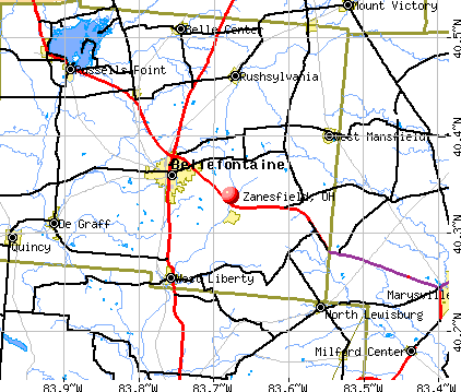 Zanesfield, OH map