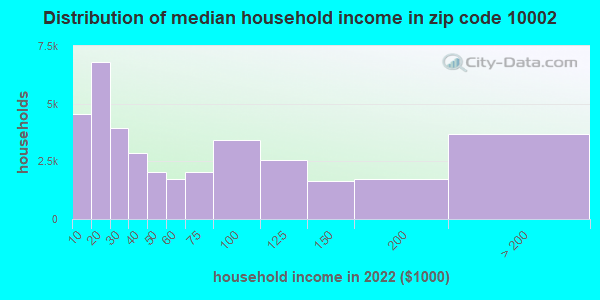 Zip code 10002 household income distribution in 2009
