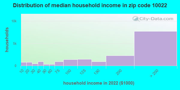 Zip code 10022 household income distribution in 2009