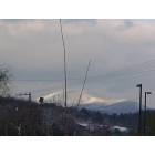 Erwin: : A view of one of our many surrounding mountains with snow on the top of it.