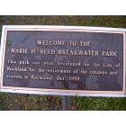 Rockland: A sign with inforation about Breakwater park.