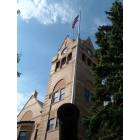 Waseca: Courthouse tower, cannon & American Flag