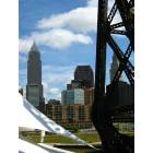 Cleveland: : old railroad bridge with skyline