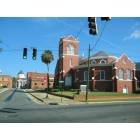 Blakely: : First Baptist Church and Early County Courthouse from River Road