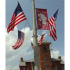 Fredericktown: Flags with deployed soldiers names on banners posted in downtown Fredericktown