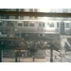 Chicago: : photo of el train from youth hostel cafeteria window