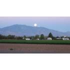 Pima: Full moon setting in the early morning behind Mount Graham