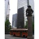 Charlotte: : The corner of Trade and Tryon Street with the Gold Rush Trolley