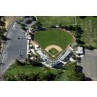 Modesto: An aerial view of Fairway Park Baseball Stadium Modesto, California - note the guy mowing the grass in center field