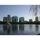 Orlando: : a view of Central Ave across Lake Eola