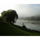 Owego: Foggy morning on the river looking from the Hampton Hotel