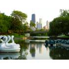 Chicago: : Lincoln Park Lagoon with skyline in background