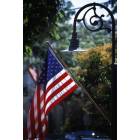 Southampton: American flag along Jobs Lane, fourth of July, Southampton Village, Long Island, NY