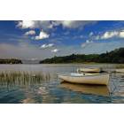 Poquott: Lonely dinghy moored in Setauket Harbor - Poquott NY