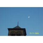 Plymouth: : First Parish Church and the Moon in the morning at Town Square