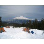 Mount Shasta: : Snow camping near Castle Lake, looking out to Mt. Shasta February 2010