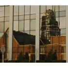 Bartlesville: : First United Methodist Church and Price Tower reflection - Bartlesville, OK