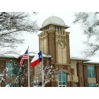Keller: Keller City Hall with American & Texas flags during 02/2010 record snow