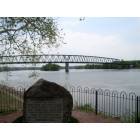 Marietta: : View of Ohio River from marker in front of historic Lafayette Hotel