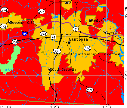 Gastonia township, NC map